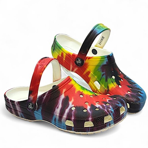 Crocs Classic Tie Dye Graphic Slip On clogs Shoes Rainbow Size 8M 10W - Picture 2 of 7
